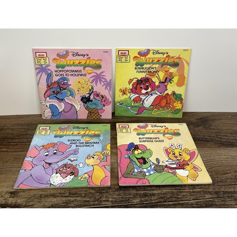Lot Of 4 Vintage Disney Wuzzles Read Along Paperback Books NO CASSETTES